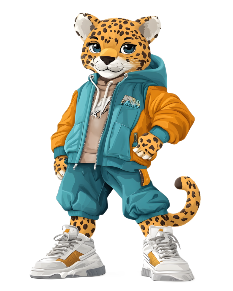 Trendy Anthropomorphic Leopard Character Wearing Stylish Outfit png
