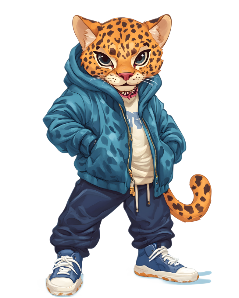 Trendy Leopard Mascot in Casual Streetwear Outfit png