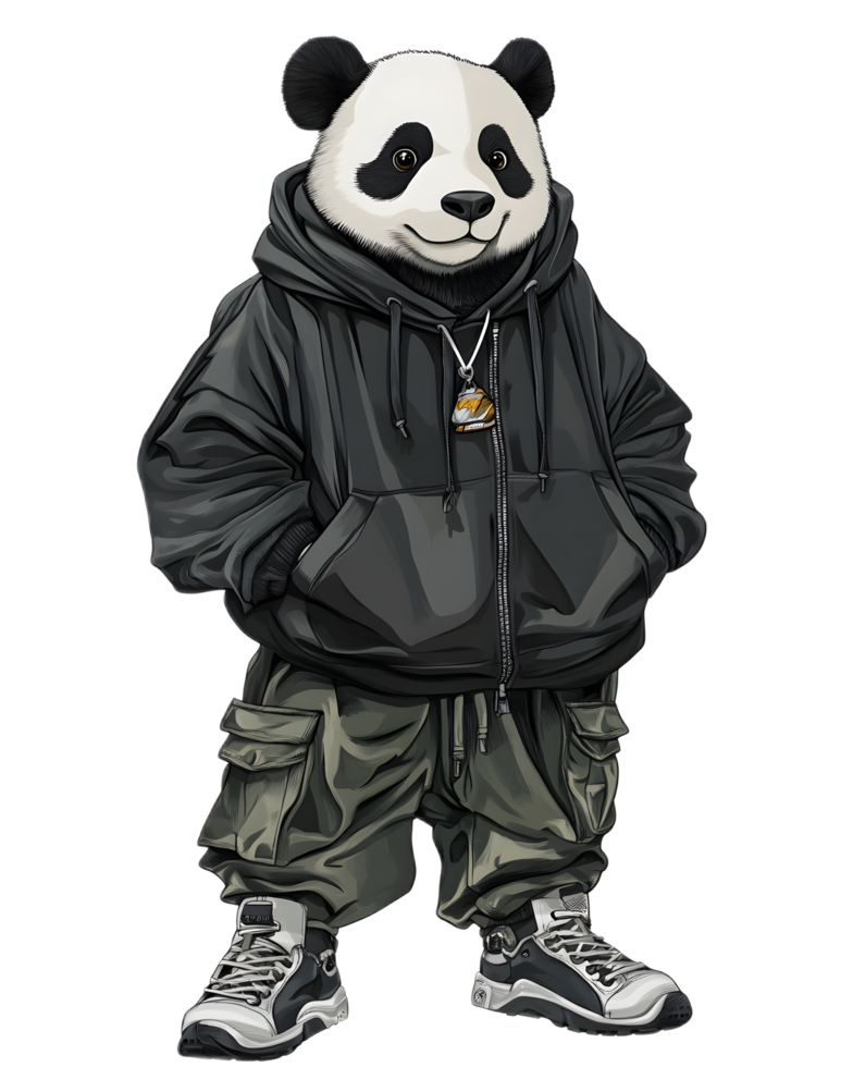 Adorable Panda Character Wearing Trendy Hoodie Exploring the City Streets png