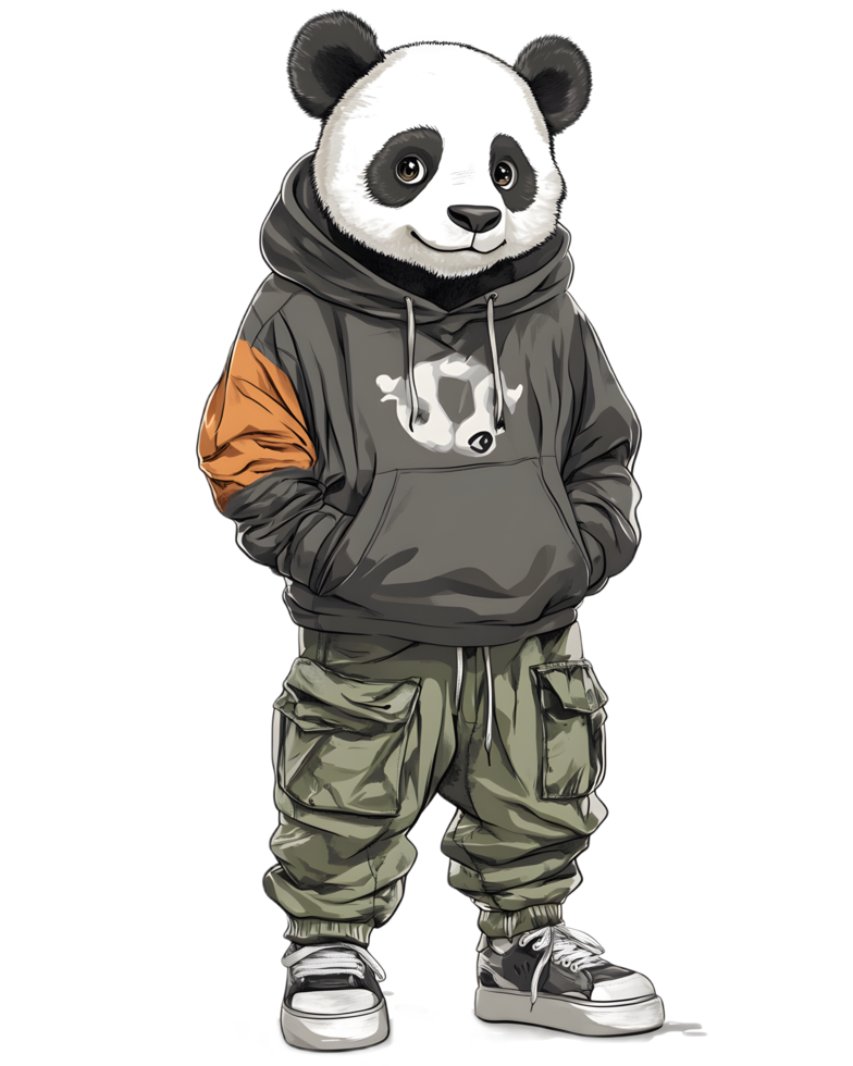 Fashionable Urban Panda Character Wearing Hoodie in Casual Attire png
