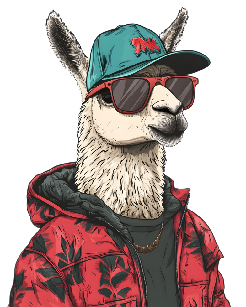 Stylish Llama Wearing Sunglasses and Jacket Standing in Urban Setting png
