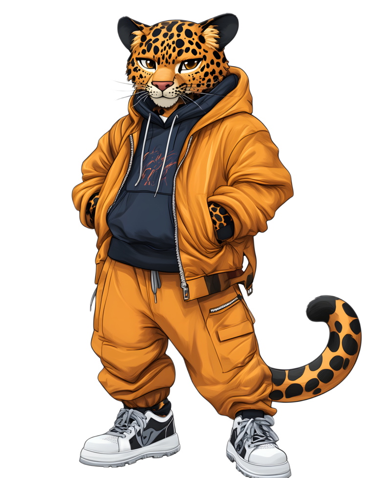 Trendy Leopard Character in Stylish Streetwear Outfit png