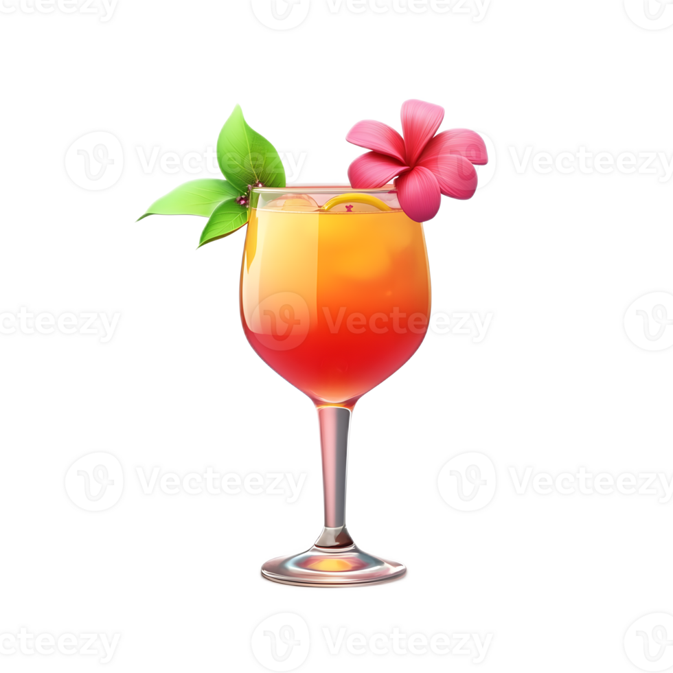 Vibrant Tropical Cocktail with Fruit and Floral Garnish png