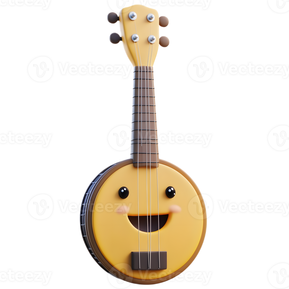 sorridente banjo musical instrumento com fretboard e cordas png