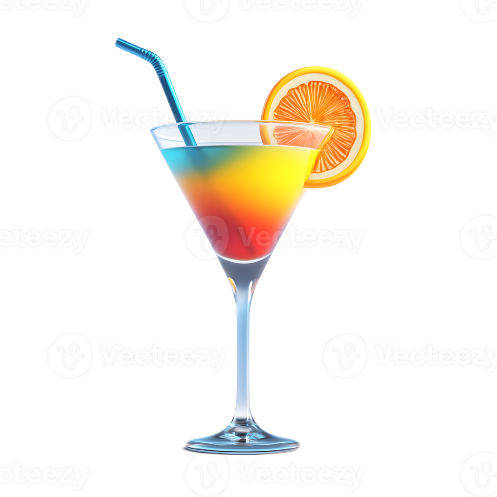 Vibrant Tropical Cocktail Drink in Elegant Glassware with Orange Slice and Straw png