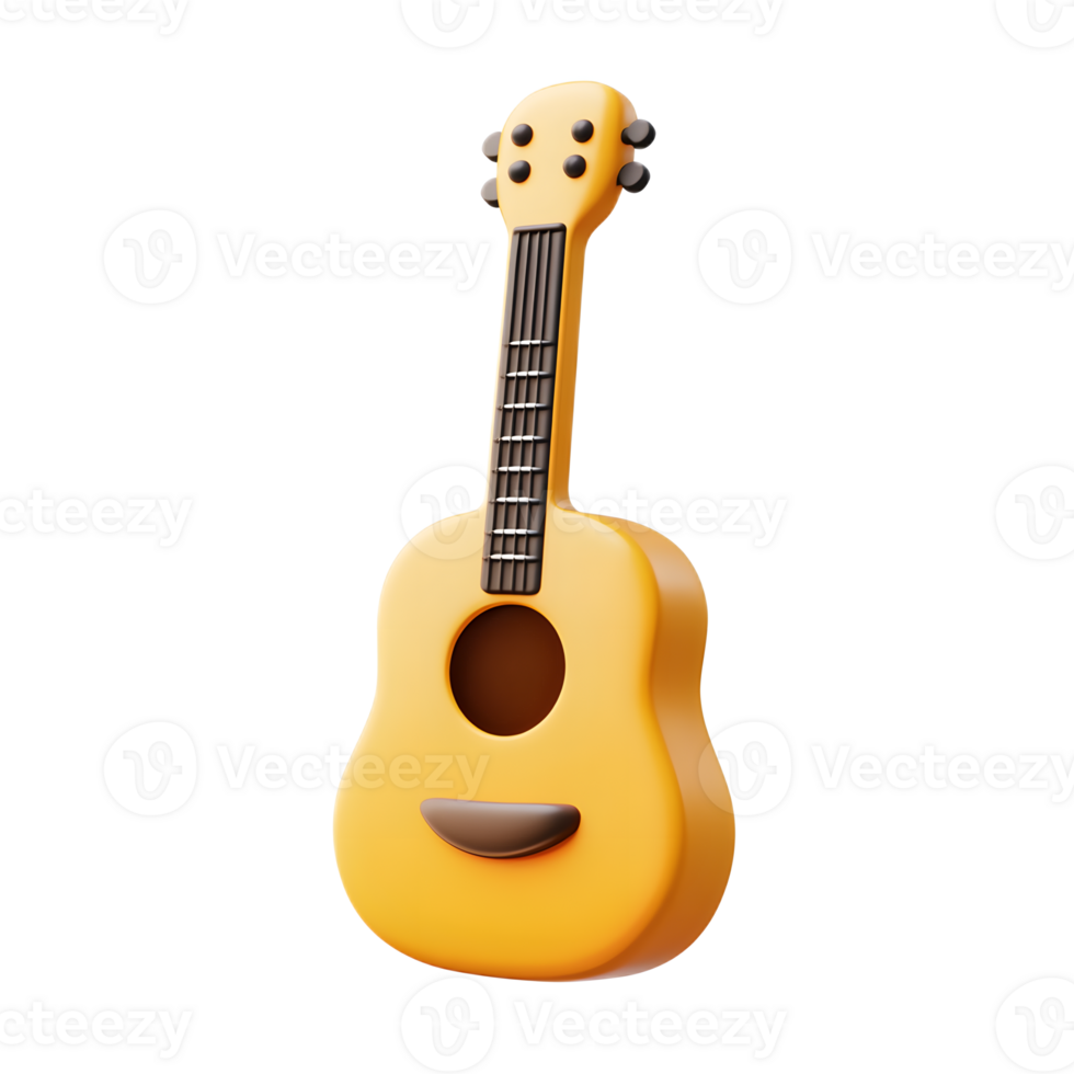 Cheerful Yellow Acoustic Guitar Emoji Style 3D png