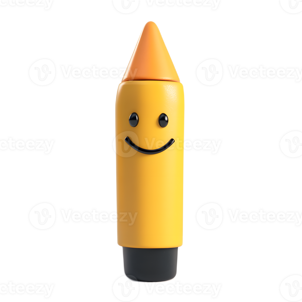 Cheerful Yellow Crayon Emoji Toy with Happy Expression png