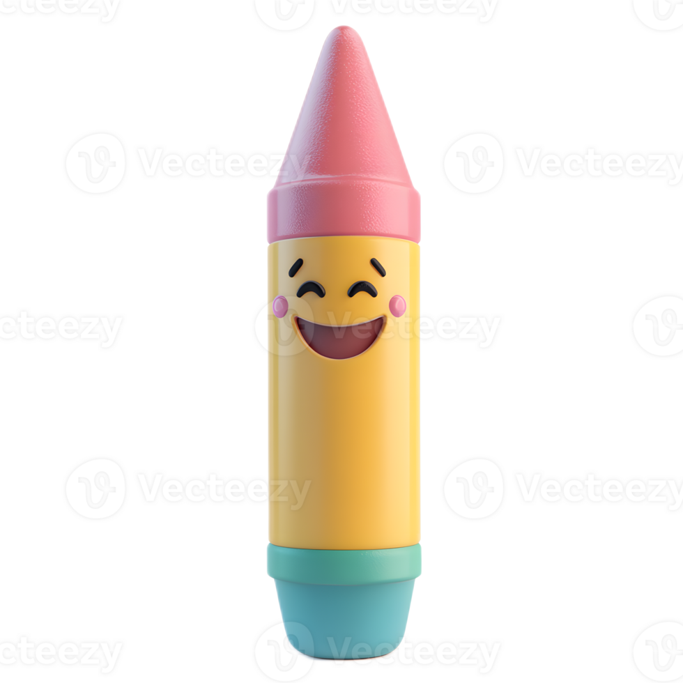 Colorful Crayon Shaped Emoji Stationery Object with Vibrant Playful Expression png