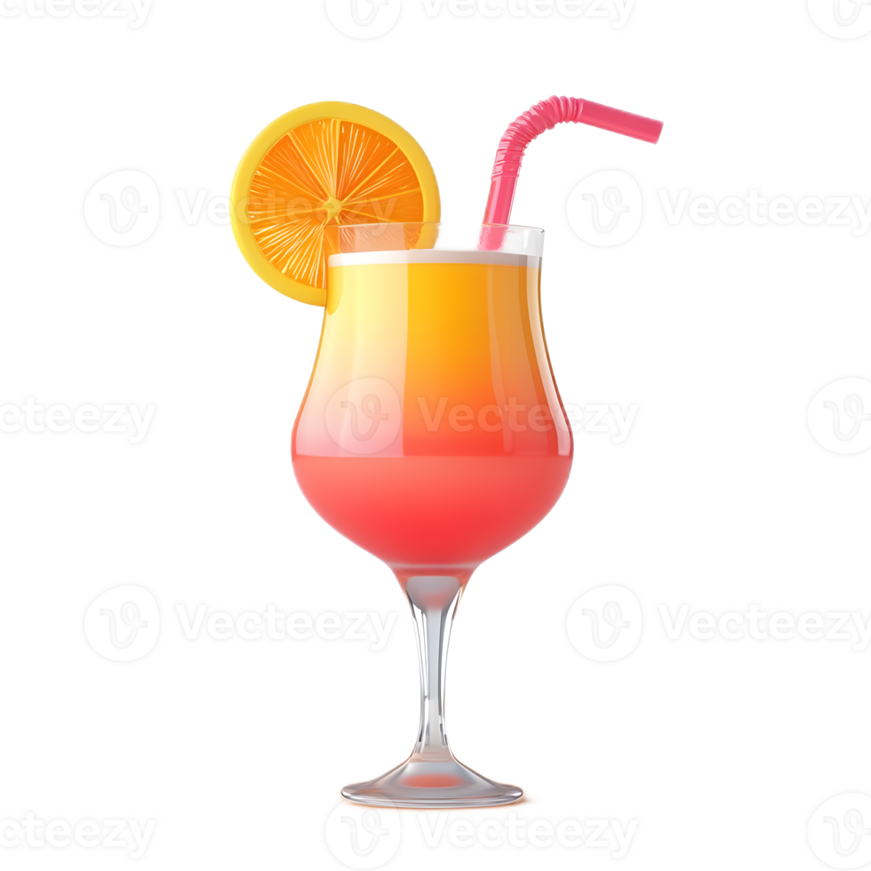 Festive Citrus Cocktail Delight in Transparent Glass with Straw png