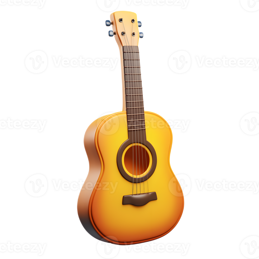 Yellow Wooden Acoustic Guitar with Strings and Fretboard png