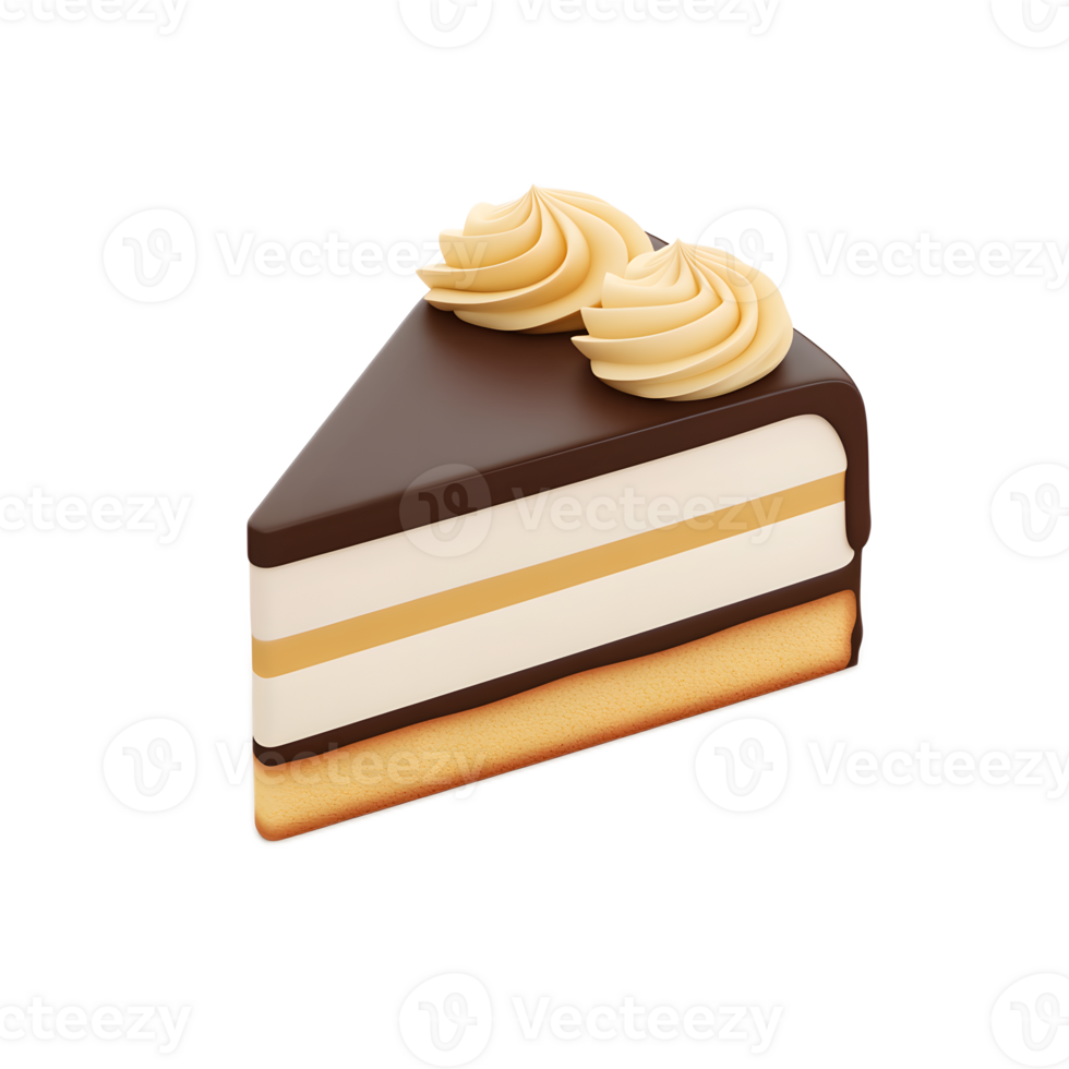Delectable Chocolate Cake Slice with Creamy Buttercream Frosting on Plain Background png