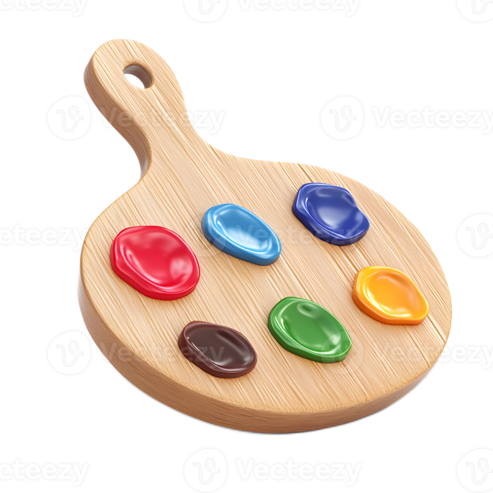 Colorful Wooden Palette with Diverse Paints and Paintbrushes for Creative Expression png