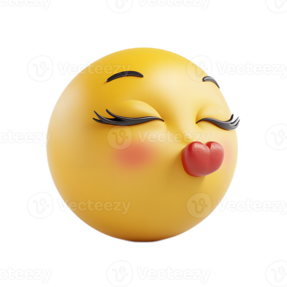 Cute 3D Cartoon Emoji Face Blowing a Flirty Kiss with Lips Puckered png