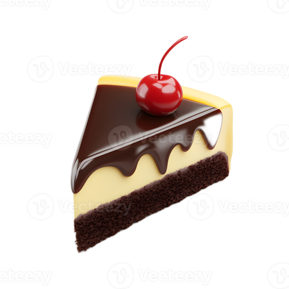 Delectable Chocolate Cake Slice with Cherry on Top A Tempting Confection for Culinary Delight png