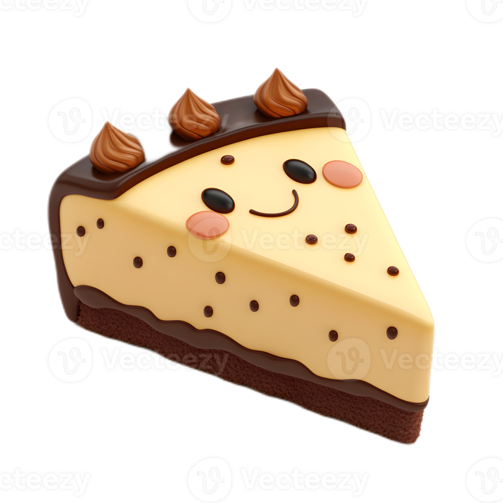Delectable Chocolate Cake Slice with Creamy Frosting and Playful Emoji Accents png