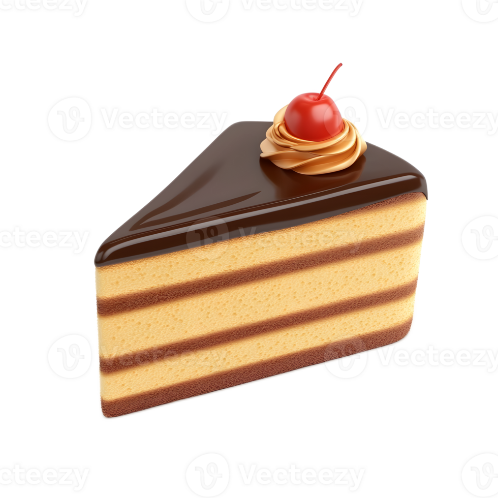 Decadent Chocolate Cake Slice with Cherry Garnish Indulgent Dessert Delight png