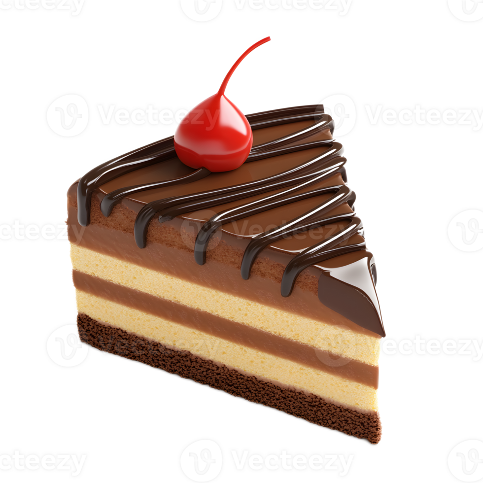 Decadent Chocolate Cake Slice with Cherry Garnish Sweet Treat for Indulgence png