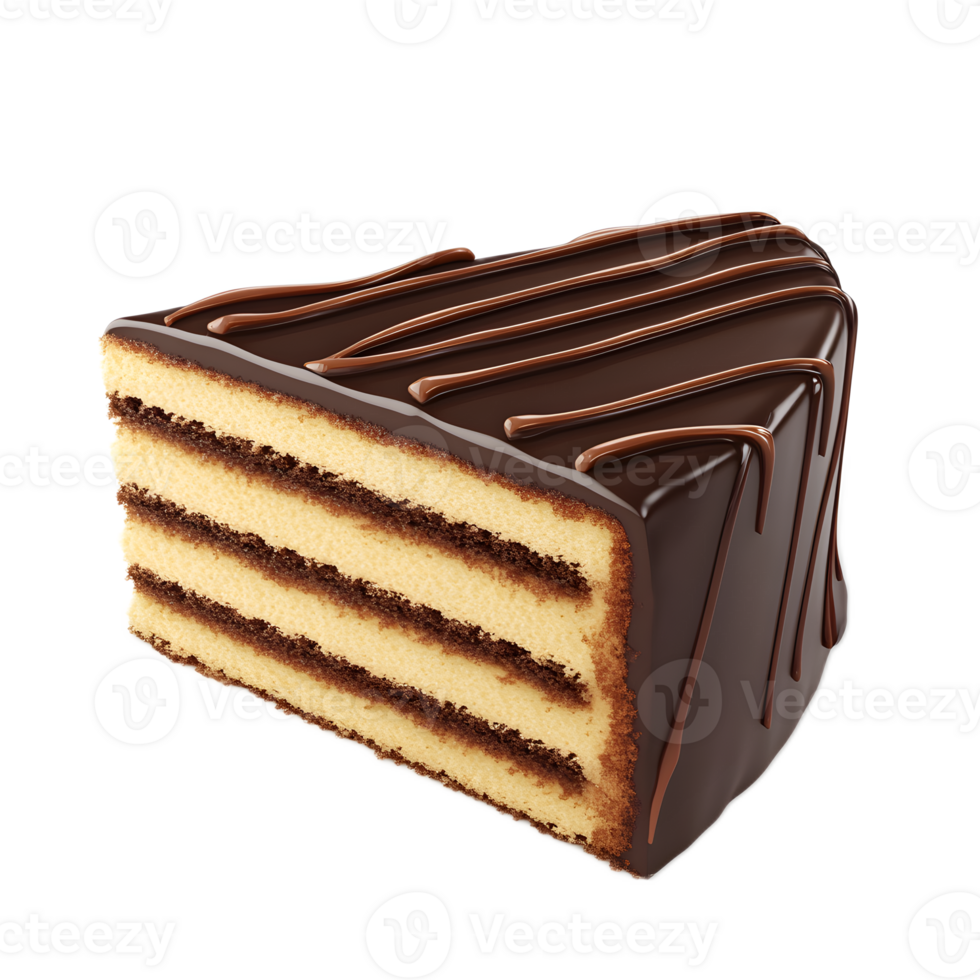 Exquisite Chocolate Cake Slice with Glossy Ganache Topping and Mouthwatering Presentation png