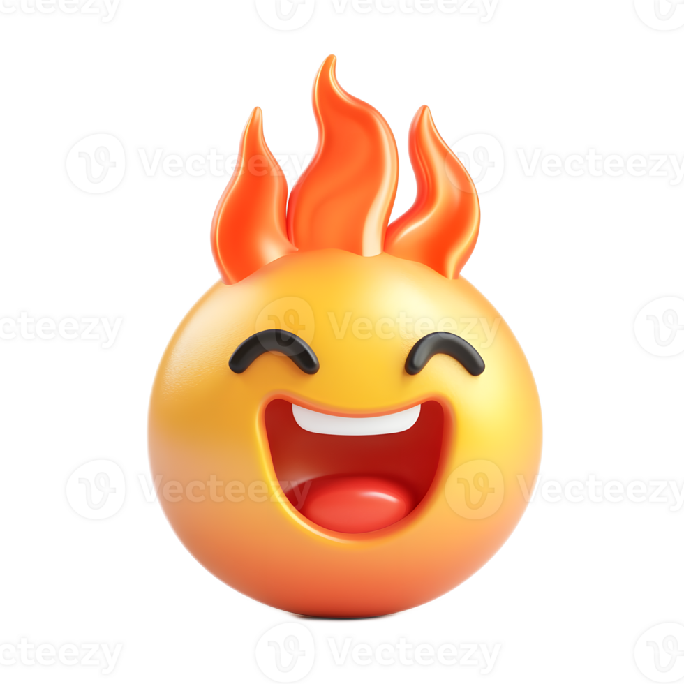 Joyful Flaming Emoji Face with Fiery Expression Depicting Passion and Energy png
