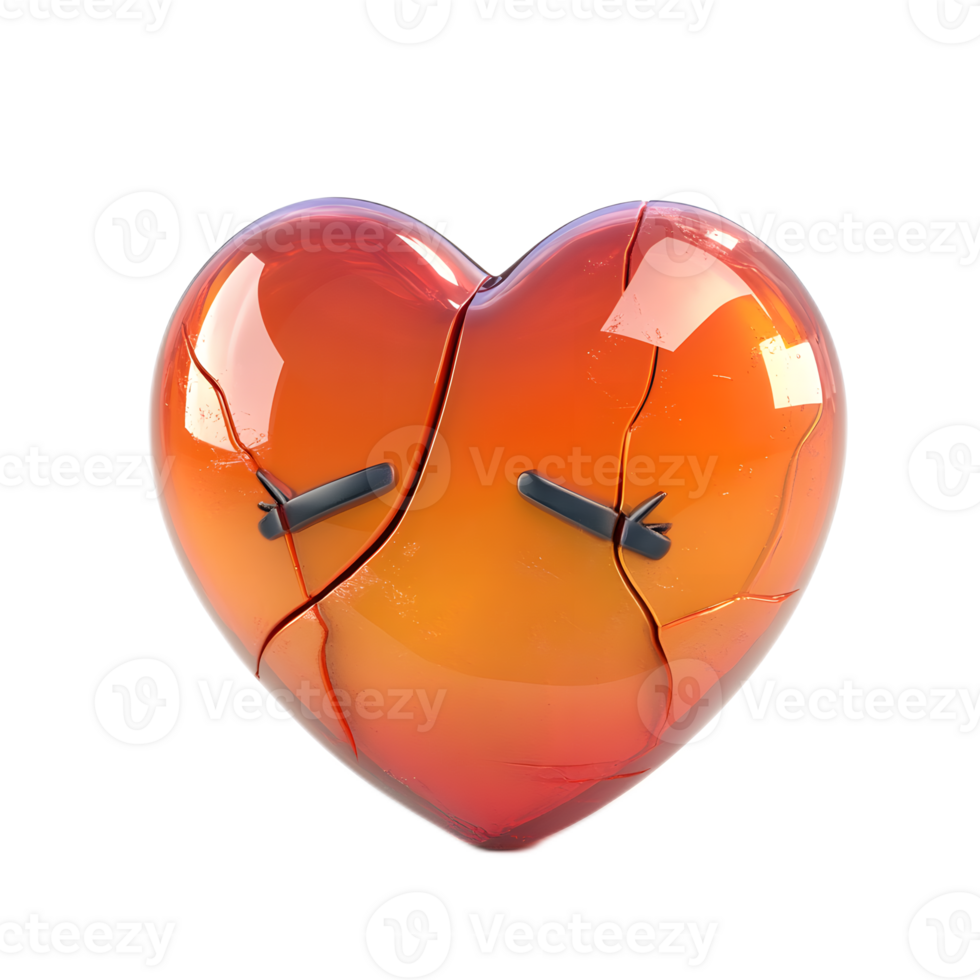 Cracked Red Glass Heart Symbolizing Emotional Distress and Heartbreak png
