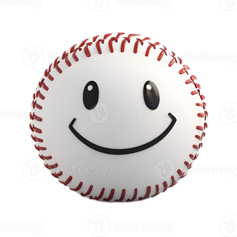 Smiling Baseball Emoji with Stitching and Playful Expression png