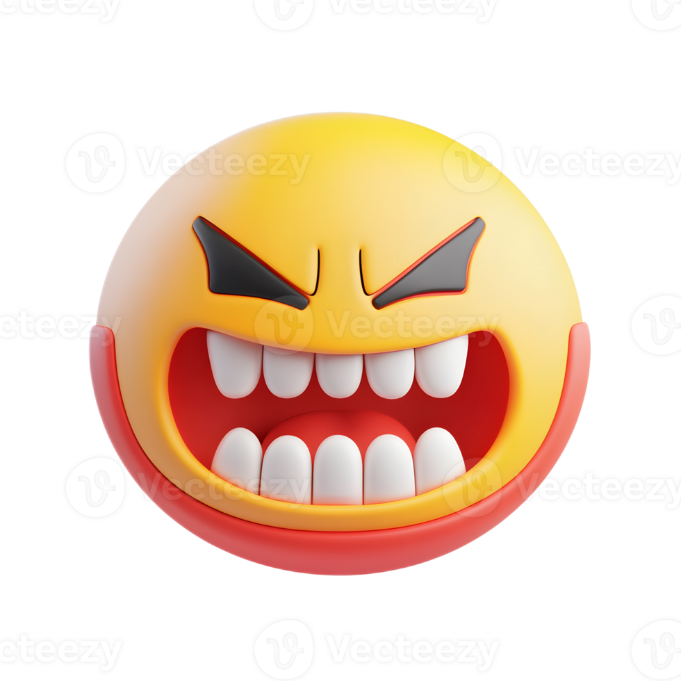 Angry Emotional Cartoon Face with Symbols on Mouth Emoji Icon 3D Render png