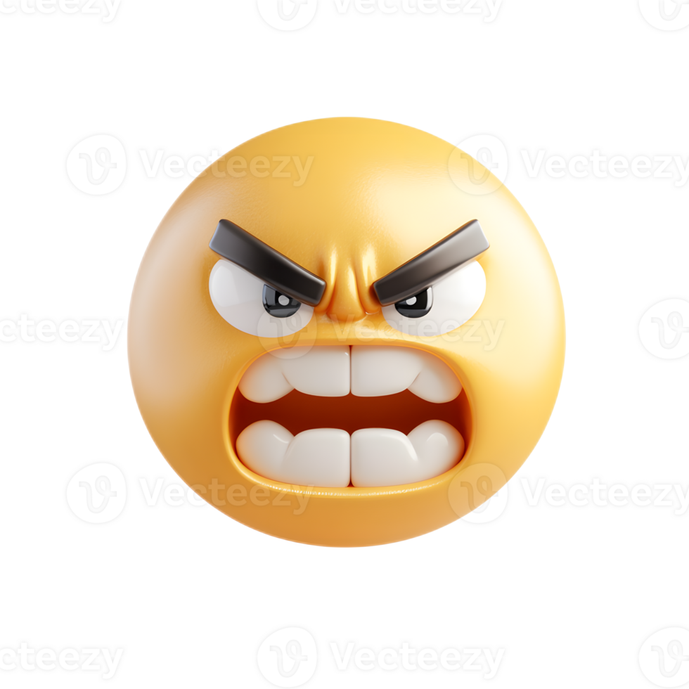 Angry Emoji Face with Symbols on Mouth 3D Isolated on White Background png