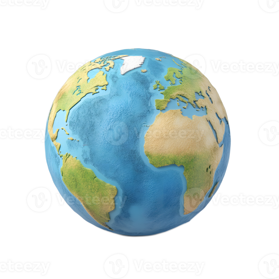 3D Rendered Globe with Continents and Oceans Depicted as an Emoji Icon png