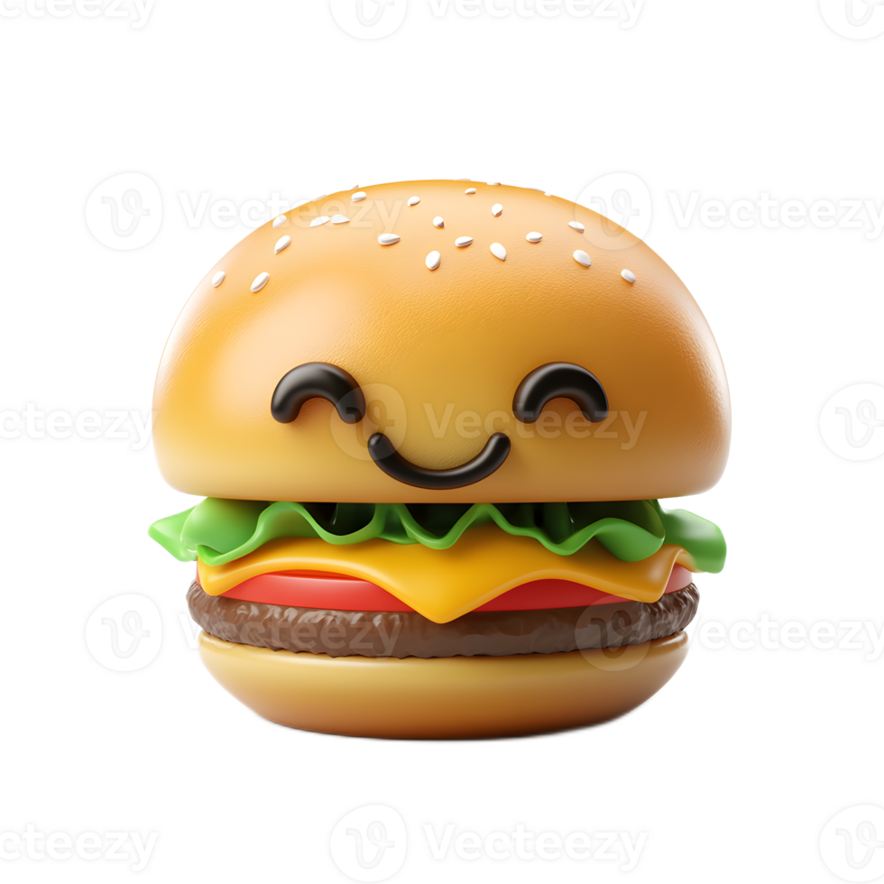 Cheerful Burger Emoji Digitally Rendered 3D of a Smiling Fast Food Icon png
