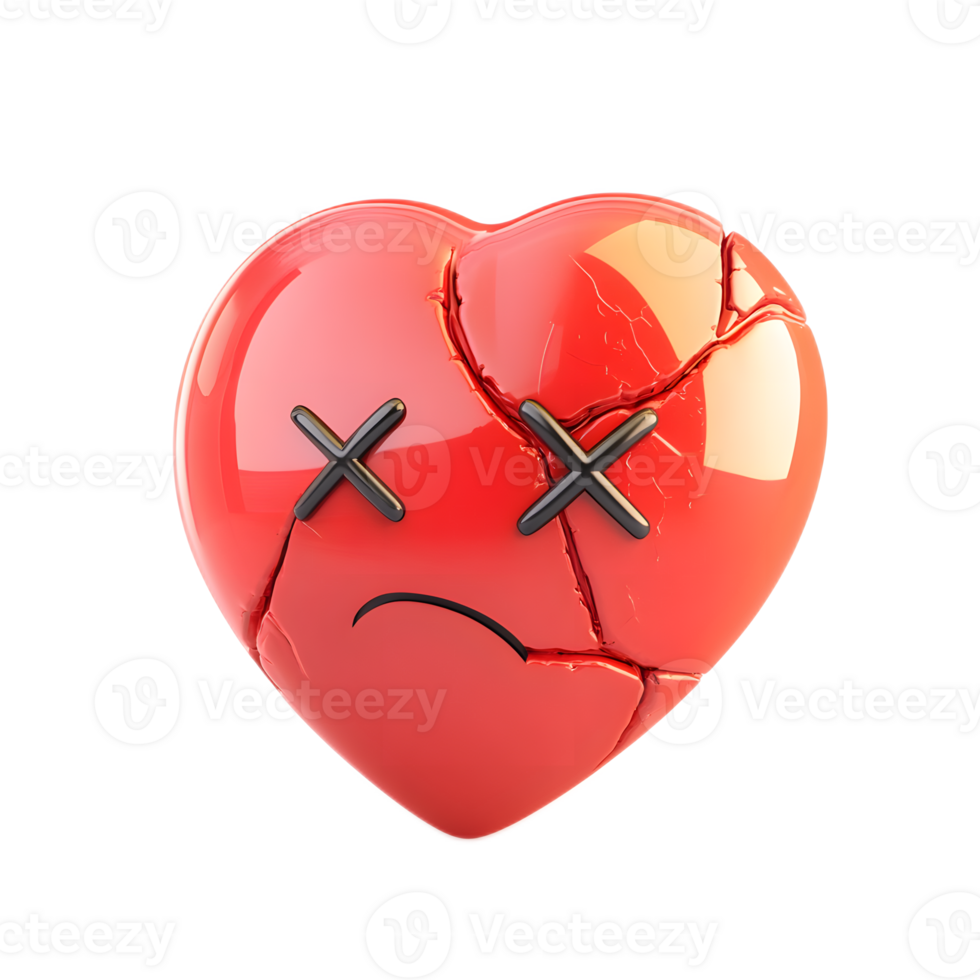 Cracked Red Heart Emoji Symbol Representing Intense Emotional Pain and Heartbreak png