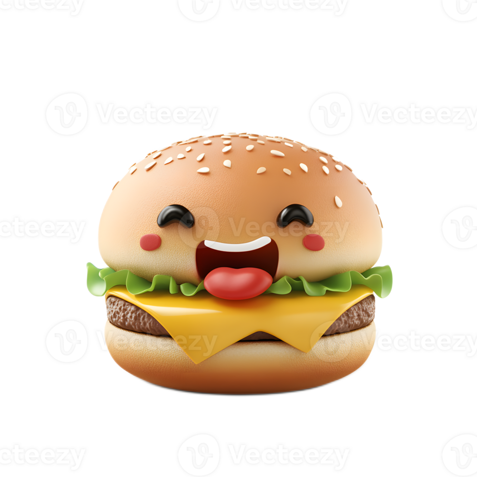 Cheerful Burger Emoji Cute Cartoon Hamburger Character png