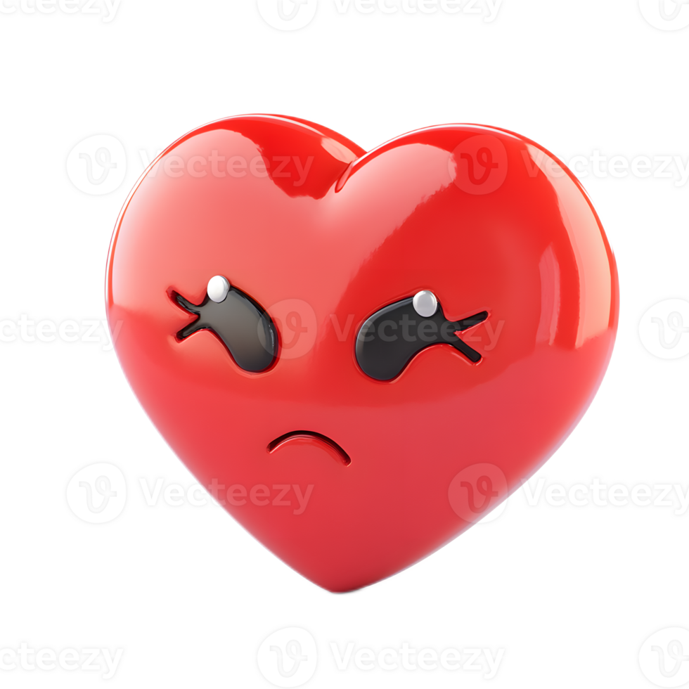Closeup of a Broken Red Heart Emoji with Teary Eyes Expressing Sadness and Emotional Distress png