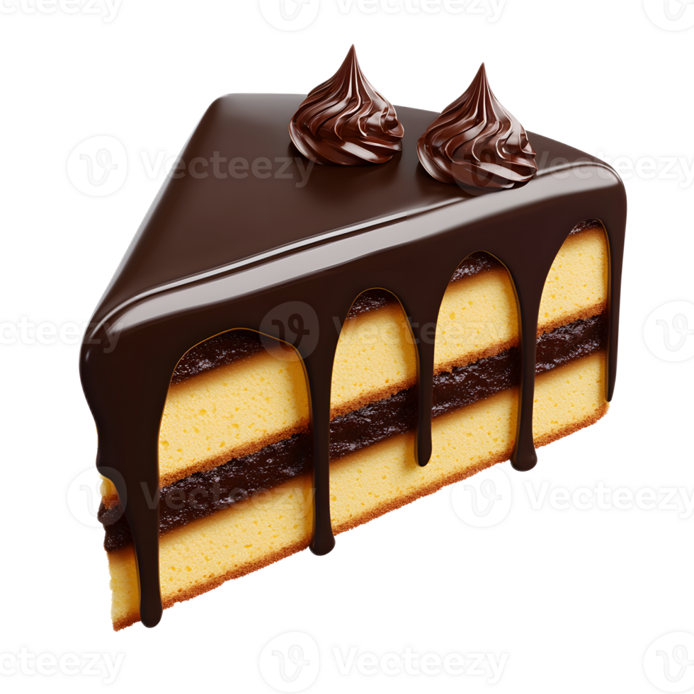 Decadent Chocolate Cake Slice with Glossy Ganache Drizzle and Creamy Filling png
