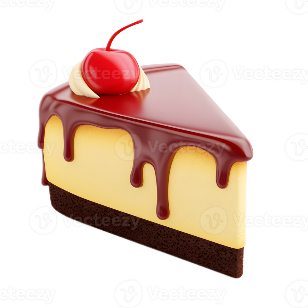Decadent Slice of Cherry Topped Cake with Creamy Frosting png