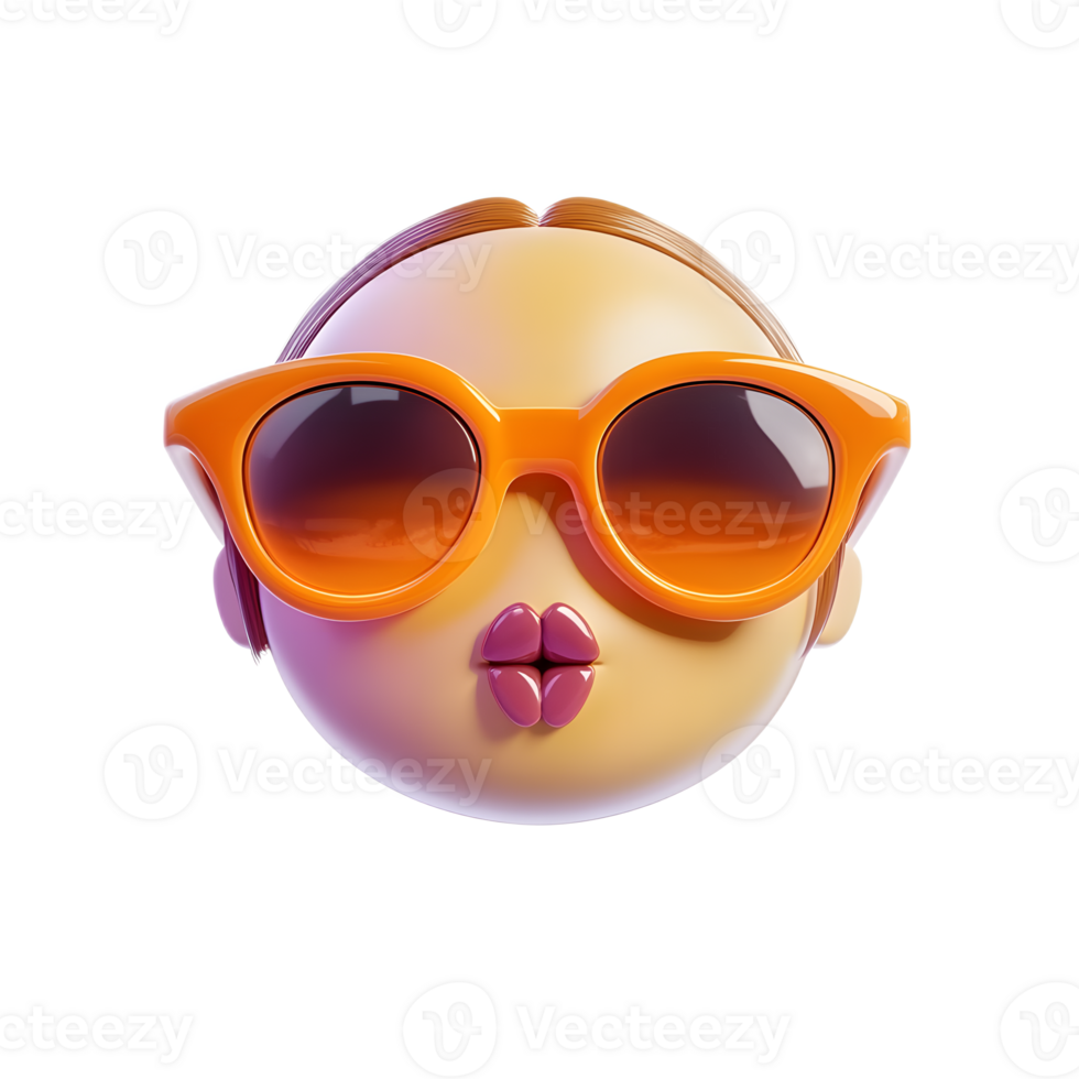 Vibrant 3D Emoji Face with Stylized Sunglasses and Playful Expression png