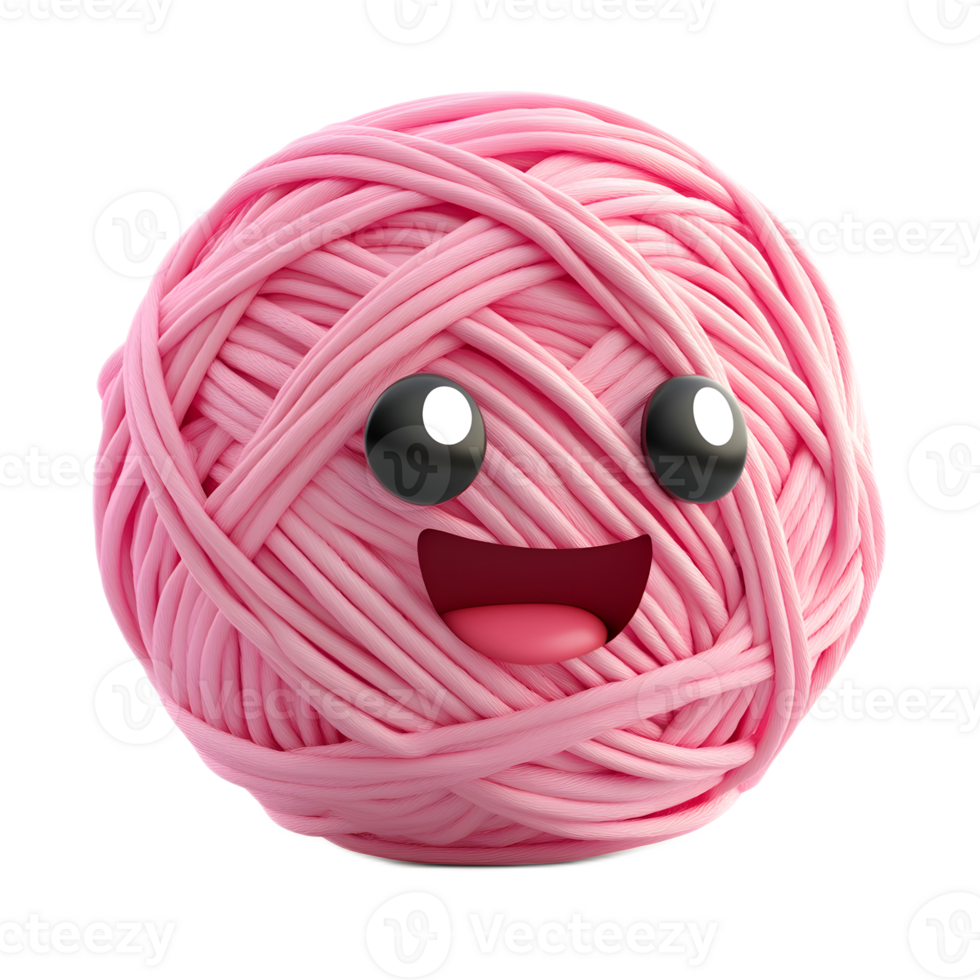 Cheerful Pink Yarn Ball Mascot with Cute Facial Expression png