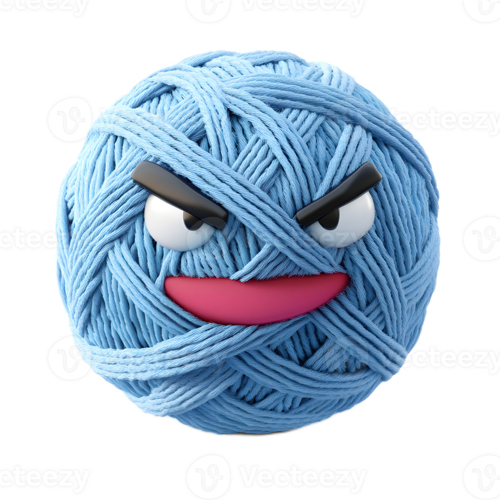 Colorful Ball of Yarn with Angry Facial Expression Depicting Crafting Supplies and Textile Concepts png