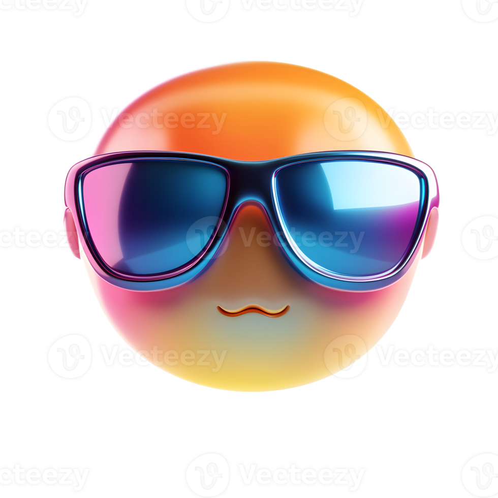 Vibrant Emoji Face with Trendy Sunglasses in Colorful Modern Design png
