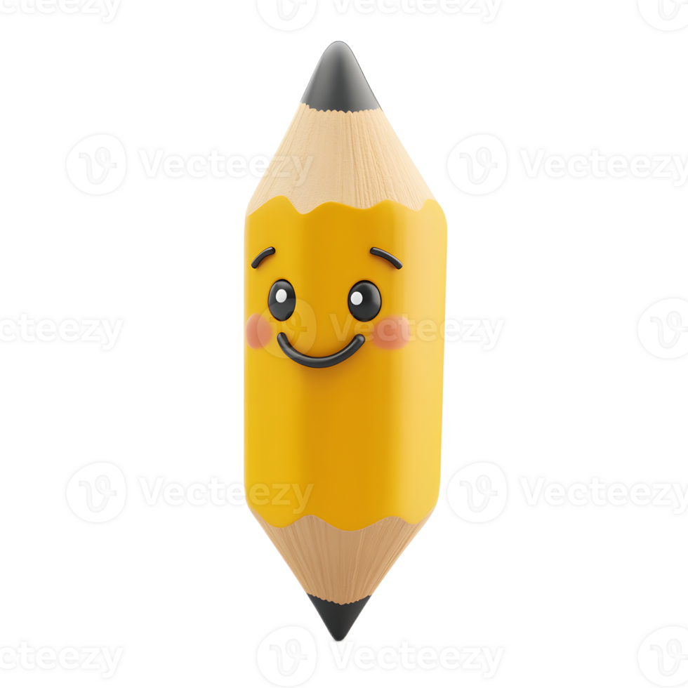 Cheerful Yellow Pencil Emoji Against White Background Playful Digital Stationery Icon for Education Business or Creative Projects png
