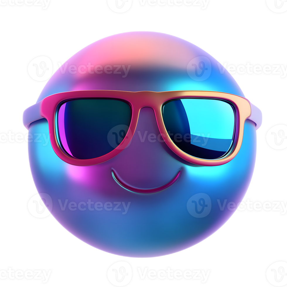 Colorful 3D Emoji Face with Trendy Sunglasses and Glossy Finish png