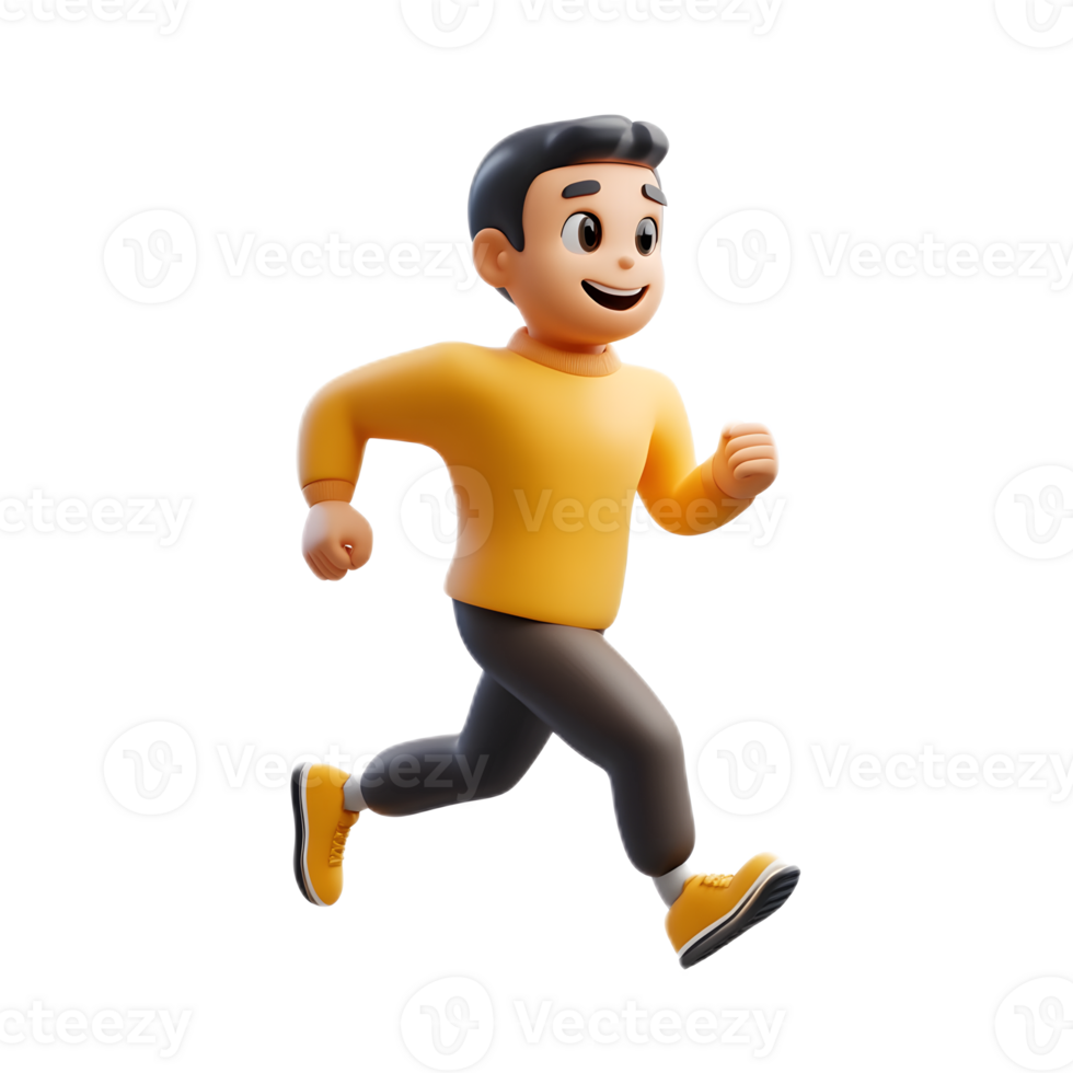 Energetic Cartoon Man Running with Joyful Expression png