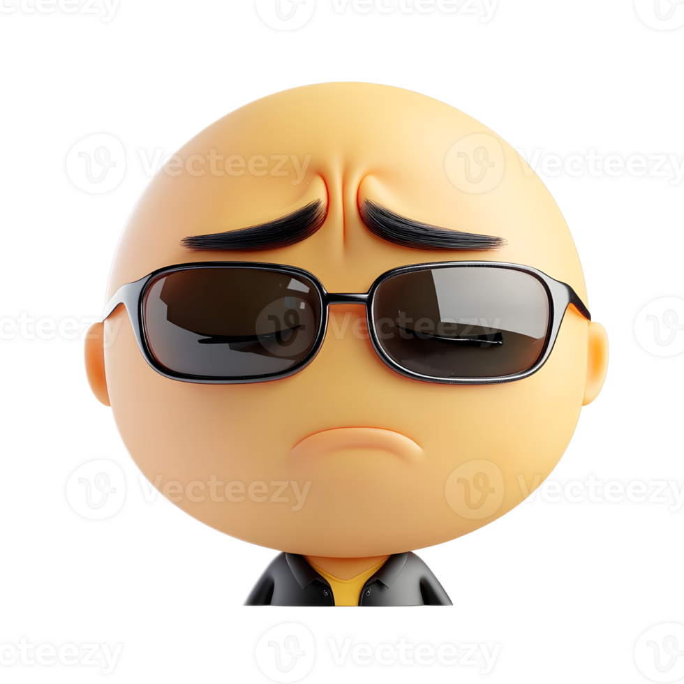 Cool Stylized Emoji Face with Sunglasses Character Graphic png