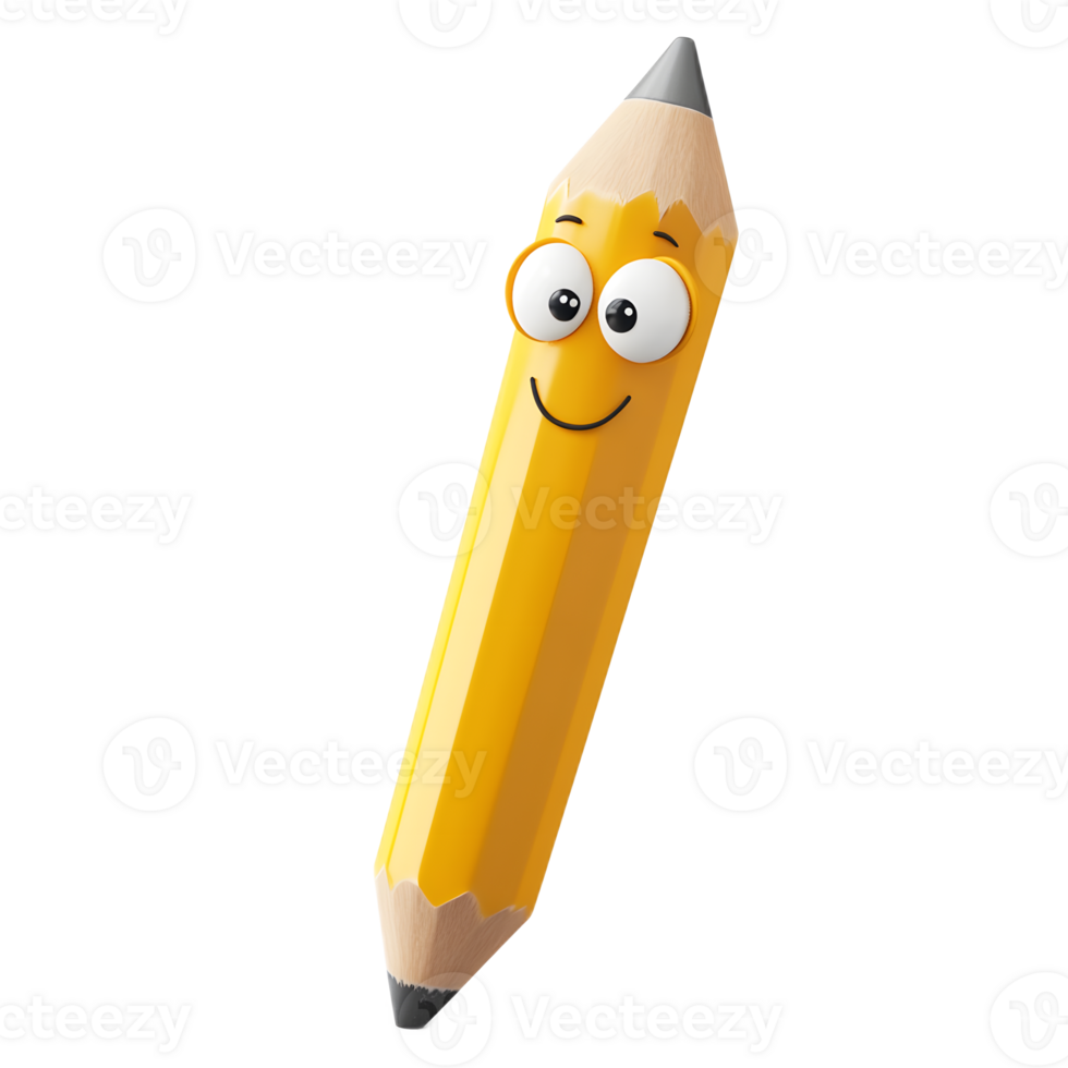 Smiling Yellow Pencil Cartoon Character with Expressive Face png