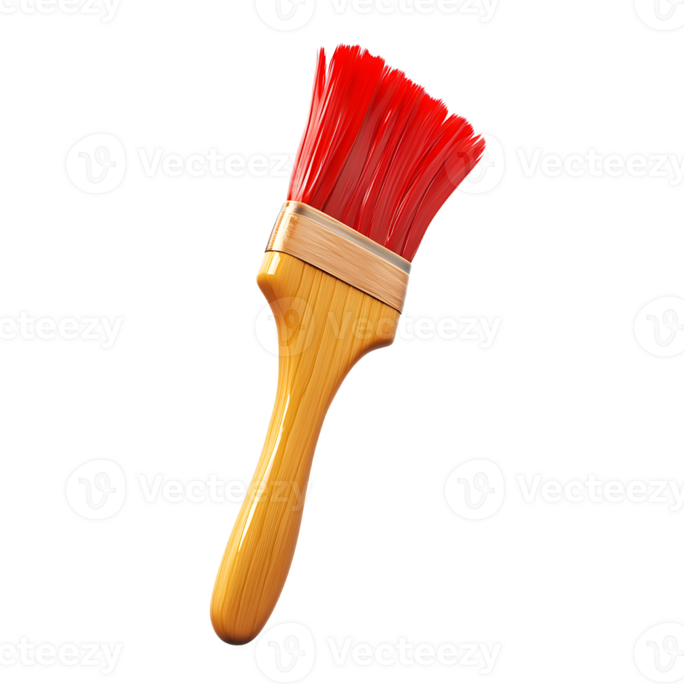 Close up of Bright Red Paintbrush with Wooden Handle on White Background png