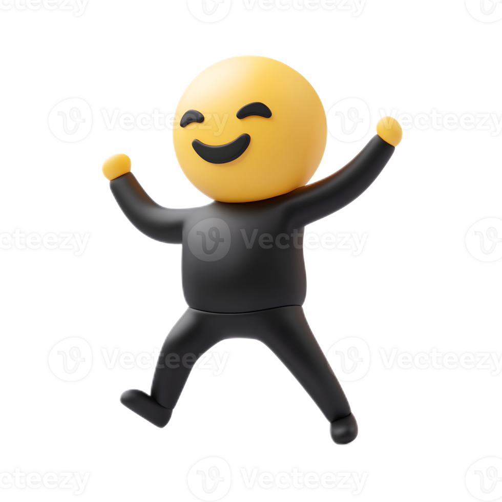 Cheerful Stylized Emoji Character Jumping with Joy and Thumbs Up png