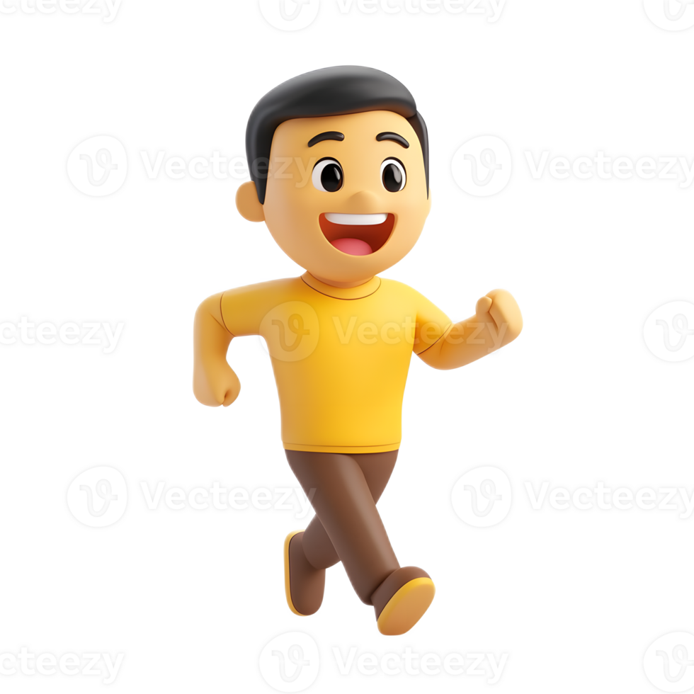Cheerful Animated Character Running Excitedly in Yellow Shirt png