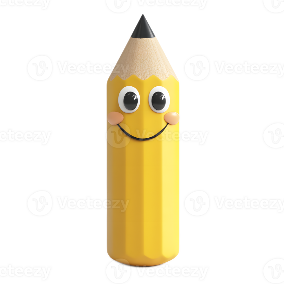 Smiling Wooden Pencil Cartoon Character with Googly Eyes png