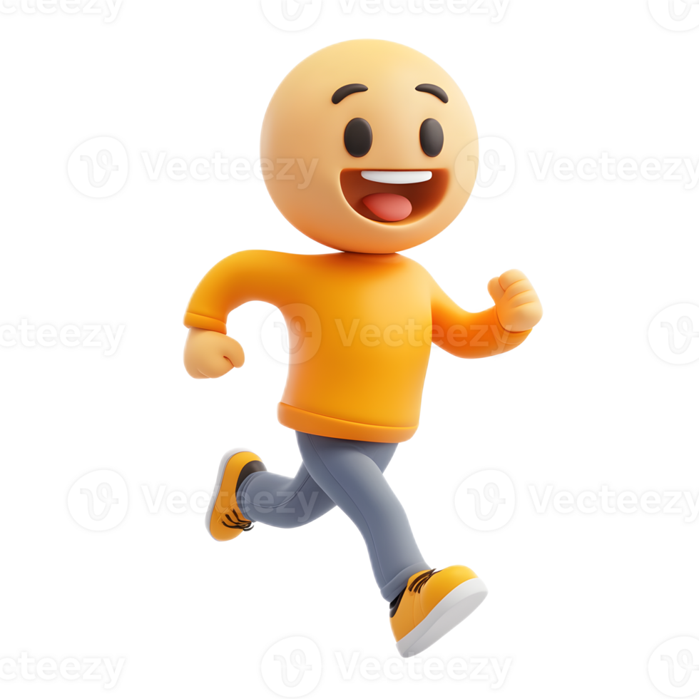 Energetic Smiling Cartoon Figure Runs with Enthusiasm and Joy png