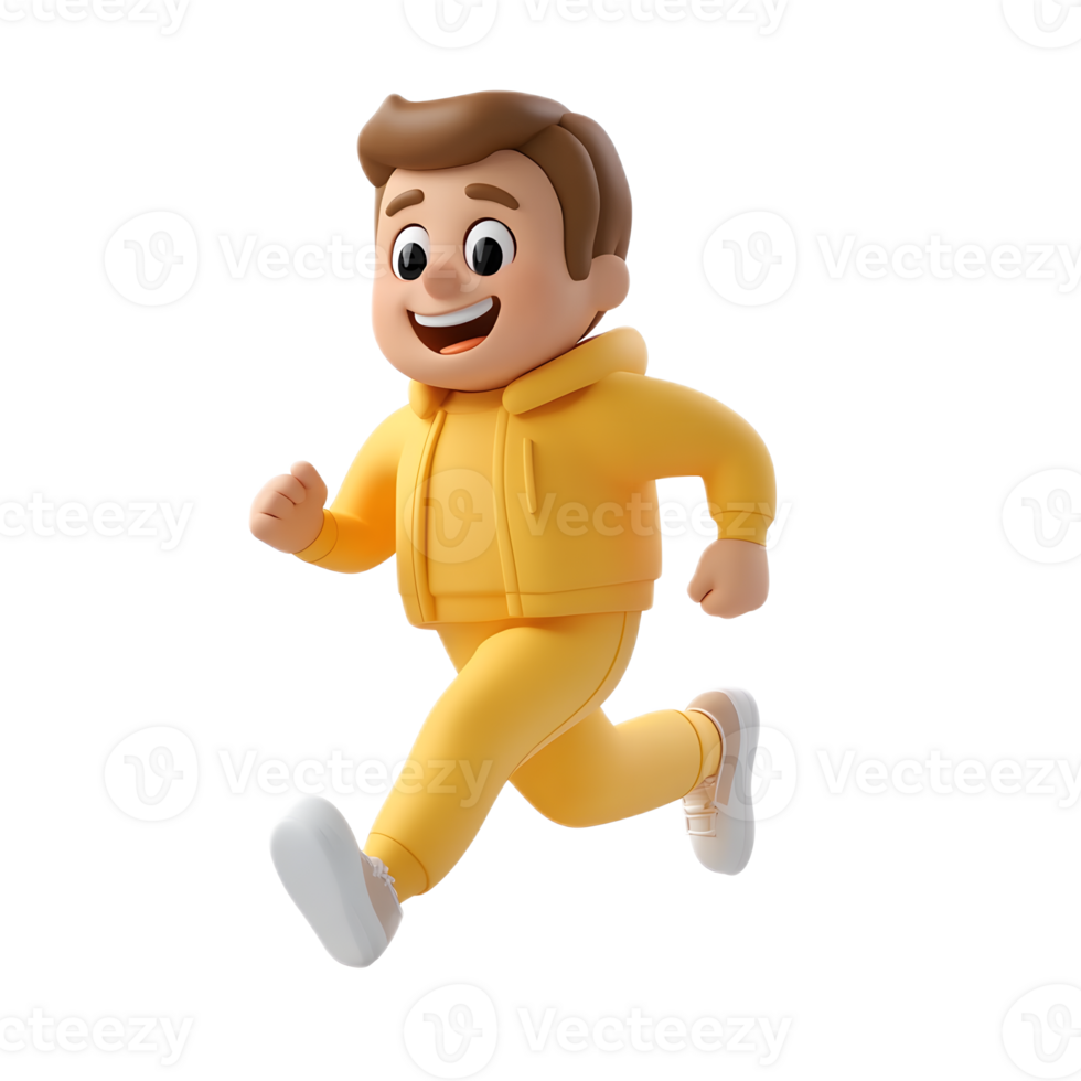 Animated 3D Man Character in Running Pose with Happy Emoji Facial Expression png