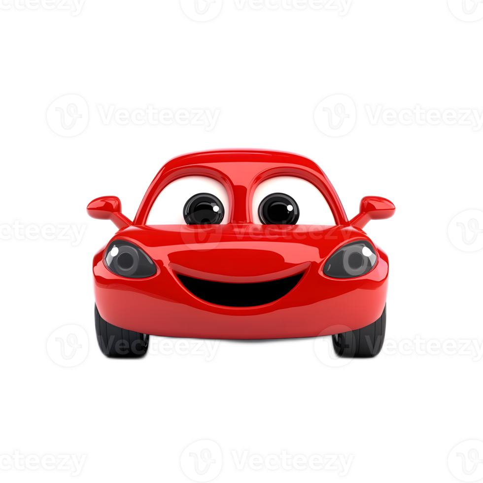 Cute Red Cartoon Car Emoji with Friendly Facial Expression png